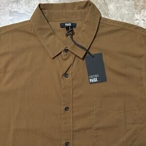 Paige Shirt Mens XL Brown Short Sleeve Button Brayden Striped Cotton Casual NEW
